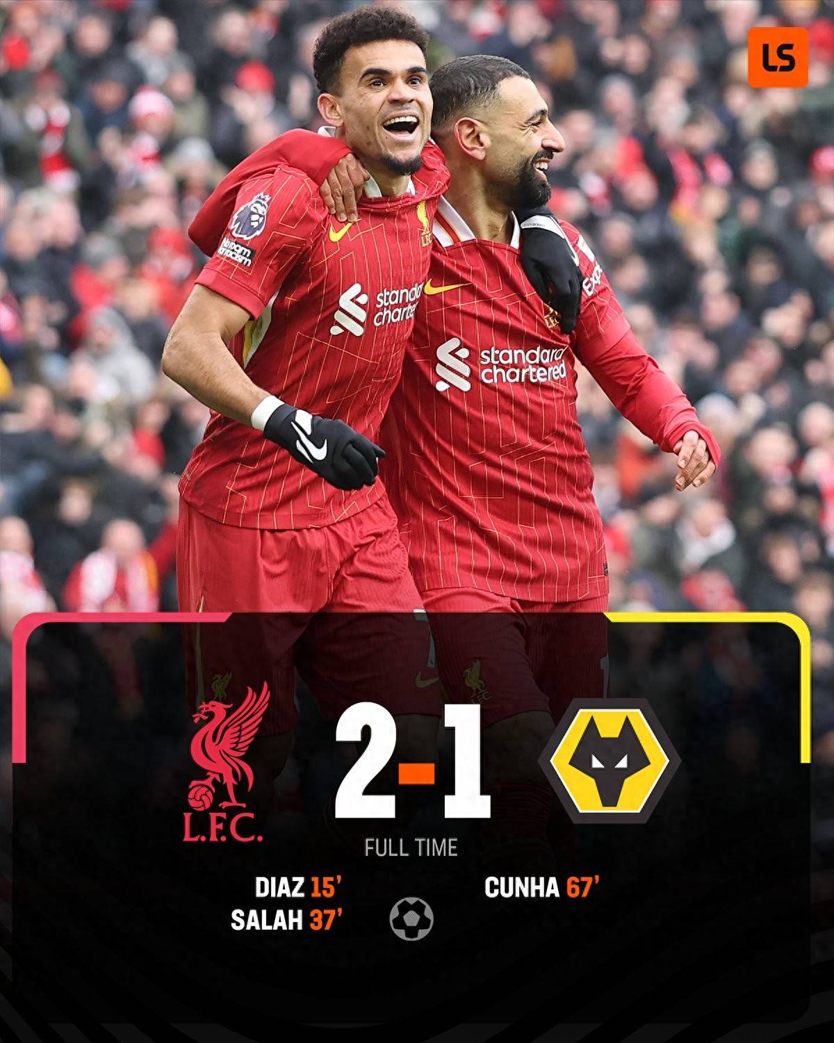 利物浦绝杀狼队，暂时保持领先优势